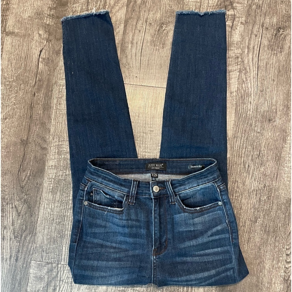 JUDY BLUE Jeans Women’s Size 25 Skinny High Waisted Split hem Ankle Dark Wash 1 - Picture 6 of 13
